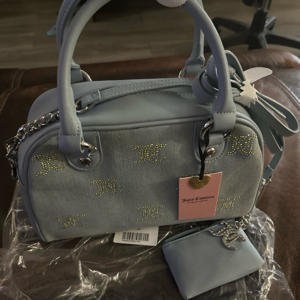 Juicy Couture Light Blue Handbag with Chain Detail